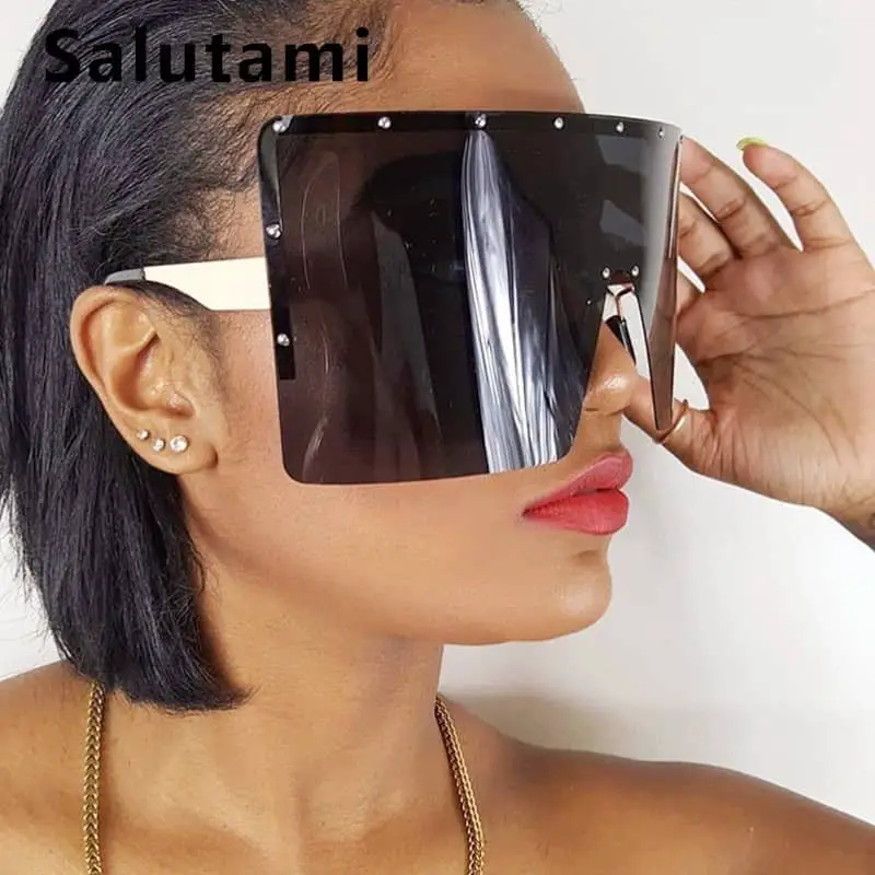 Women Men Flat Top Shield Sunglasses Oversized Square Rimless Shades UV HD  Lens