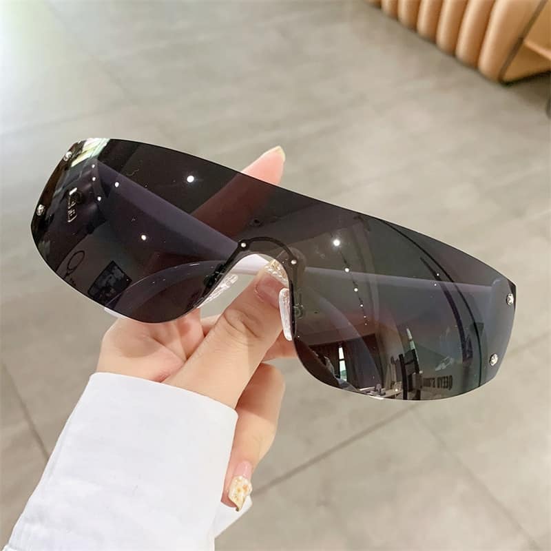 2023 Trendy Rimless Y2K Sunglasses for Women Men Mirror Shield Wrap Around  Sunglasses Oversized Fashion Frameless Sun Glasses 