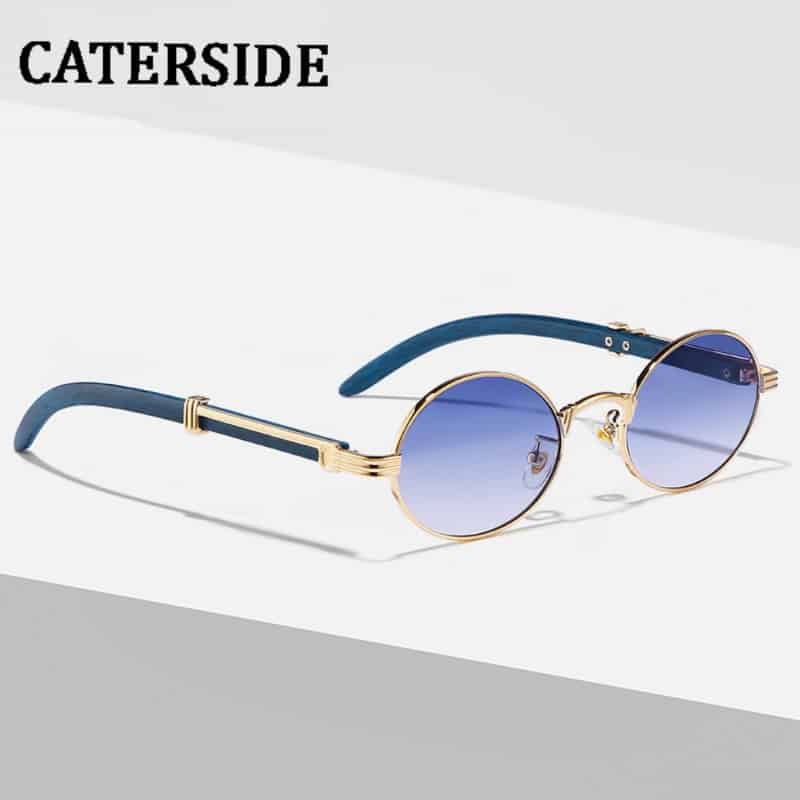CATERSIDE 2022 Luxury Brand Designer Glasses Man Retro Classic Round Oval Sunglasses  Men Fashion Popular Travel Wooden Shades 