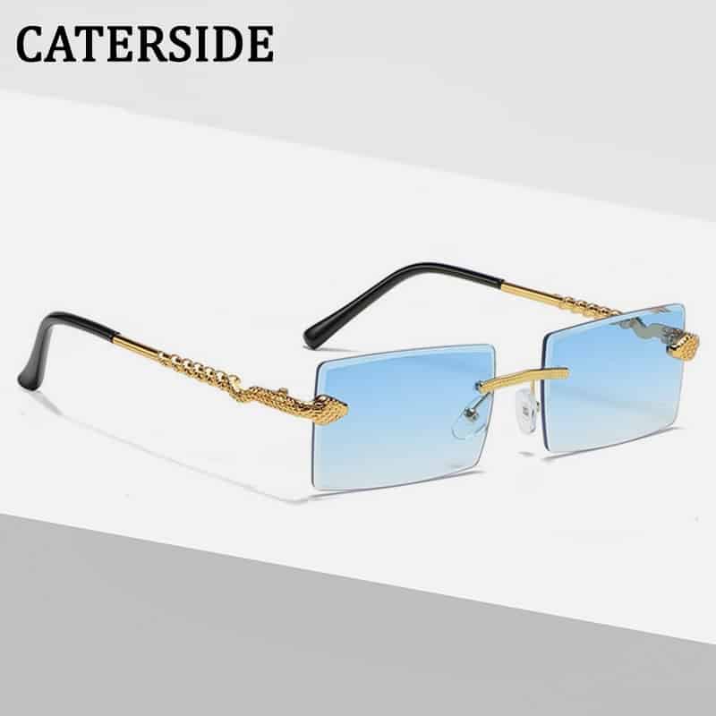 CATERSIDE New Serpentine Metal Rimless Sunglasses Men 2022 Small Square  Trend Sun Glasses for Women Outdoor Travelling Eyewear 