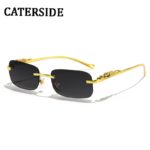 Fashion Vintage Rimless Square Sunglasses Women Men Luxury Brand Designer Popular Travel Driving Leopard Head Small Sun Glasses