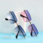 Kachawoo rectangular sunglasses women rimless fashion sun glasses for men metal blue brown pink gradient lens Spring accessories - Image 3