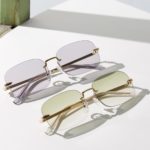 Kachawoo square woman sunglasses rimless green light color gold retro sun glasses rectangular man uv400 metal 2021 new year gift - Image 4