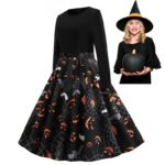 Vintage Swing Dress Long Sleeve Vintage Causal A Line Costume M L XL 2XL Cosplay Costume For Evening Theme Prom Party