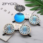 ZFYCOL Steampunk Flip Sunglasses Men Women Brand Designer Circle Glasses Round Metal Frame Vintage Double lens Sun Glasses UV400