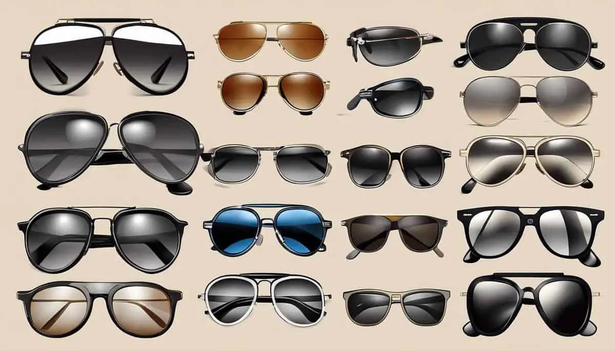 Illustration of different aviator sunglasses styles representing the various face shapes and their descriptions