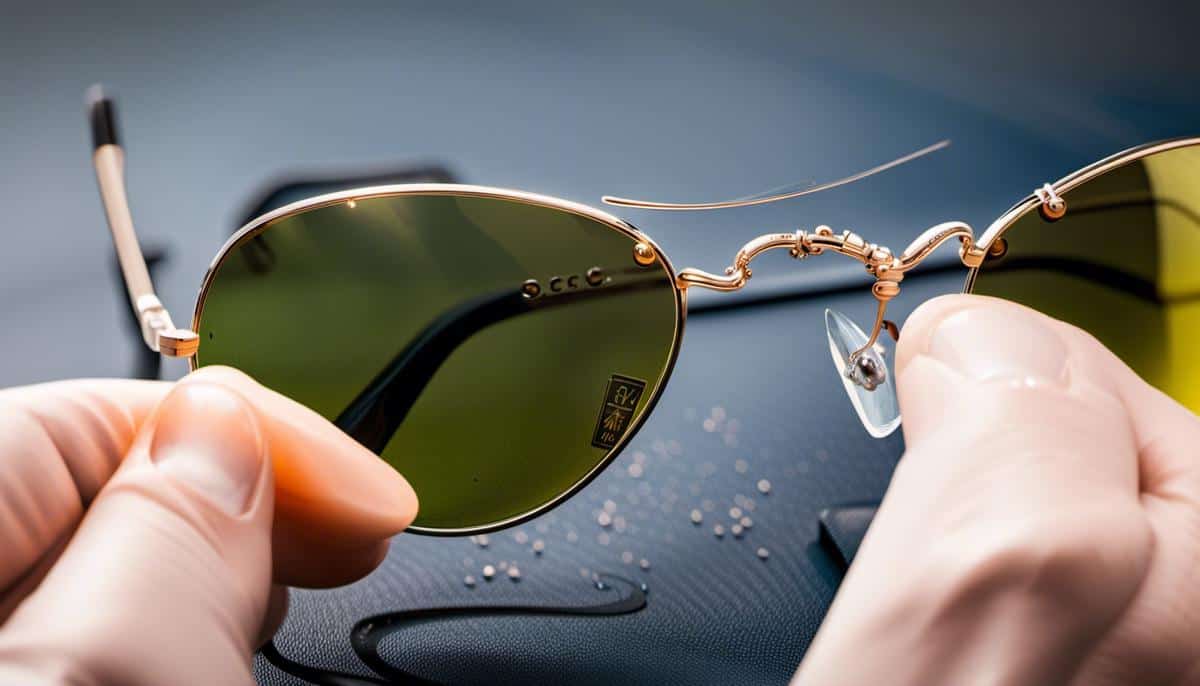Image of aviator sunglasses being cleaned and maintained